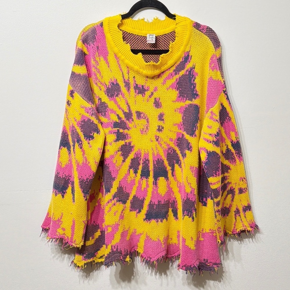 Magnolia Pearl Love Supply OSFM Tie Dye Distressed Cotton Knit Oversized Sweater